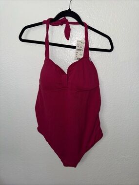 Halter One-Piece Swimsuit in Raspberry